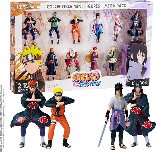 P.M.I. Naruto Shippuden Collectible Mini Figures 12 Pack Deluxe Box | Anime Toy Set Featuring Team 7 Ninjas, Akatsuki, Legendary Sannin & Hidden Rare Shinobi (Assortment A)