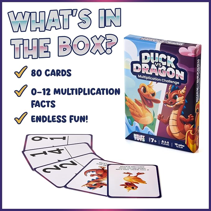 Ducks vs Dragons Multiplication Game - Math Games for Kids 8-12 - Fun Card Game for Learning Times Tables 0-12 - Math Facts Games for 3rd 4th 5th Grade