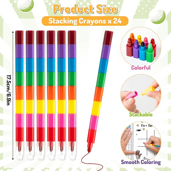 Golf Activity Books with Stacking Crayons for Kids, 24 Pack Mini Golf Coloring and Game Book Set, Bulk Sports Activity Booklets for Classroom Rewards Party Goodie Bags Stuffers Travel DIY Art Gifts