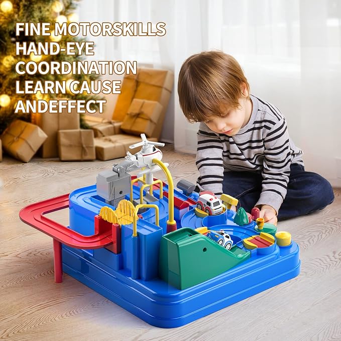 Car Race Track for Kids Ages 4-8, Kids Car Toys for 3 Year Old Boys, Race Track for Toddlers, City Set with 3 Small Cars(14.2 * 14.2 * 9in)