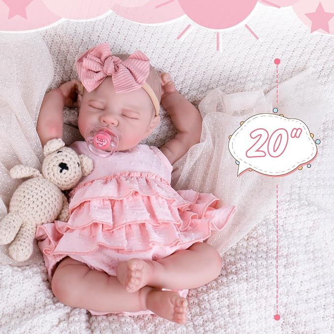Aori 20" Realistic Reborn Baby Dolls – Lifelike Sleeping Newborn Girl Doll with Soft Weighted Body, Poseable Limbs, Full Feeding Set & Outfit – Cuddly Baby Gift for Girls 3+ and Collectors