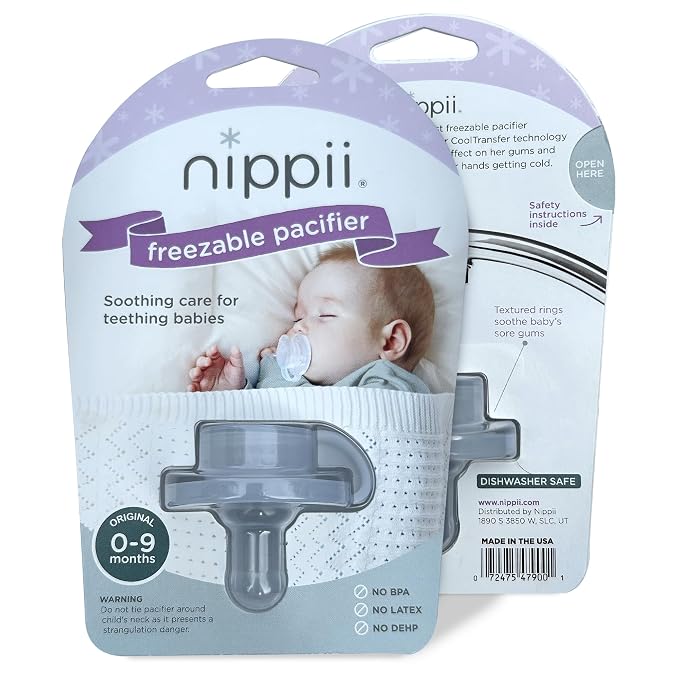 Nippii Freezable Teething Pacifier, Baby Teether Toys 0-9 Months, BPA Free | Hands-Free, Medical-Grade Silicone, Water-Fillable, Cold. Infant 0-3mo, Baby 3-6mo, 6-9mo. Made in USA, CPSC Compliant