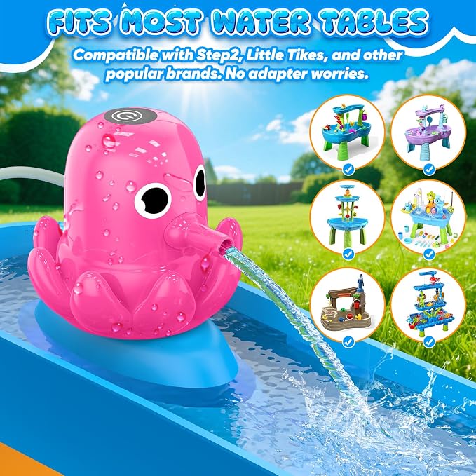 Water Table Pump, Magnetic No-Drill Rechargeable Battery Powered Continuous Flow Water Pump, Fits Water Tables & Step 2, Cordless Pump Toys, Outdoor Water Play Accessories for Kids & Toddlers, Pink