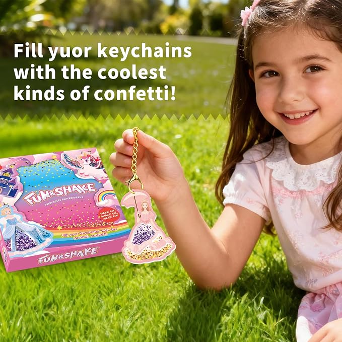 MZYTOZA Fun & Shake DIY Glitter Craft Kit with Keychains for Kids,Unicorns and Princesses Art & Craft Activity,Creative Travel Toy, Party Favors & Valentine's Gift for Ages 4-9