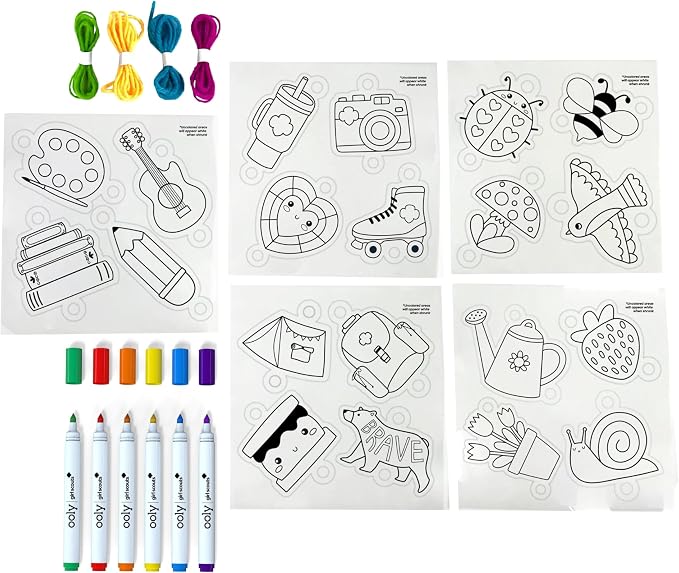 Ooly x Girl Scouts 30 PC DIY Shrinking Art Bracelet Kit for Kids with Markers, 20 Plastic Pre Cut Charms and More, No Mess Creative Activity Jewelry Making Kit