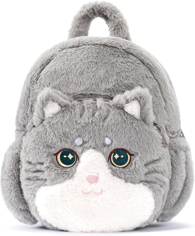 Lazada Adorable Grey Cat - Shaped Plush Backpack for Kids & Teens | Soft, Cuddly & Functional School and Travel Companion 11Inches
