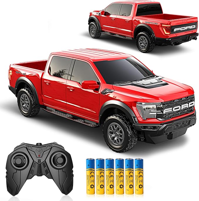 AEROQUEST 1:16 Remote Control Car-Ford F-150 Raptor,Red | Officially Licensed, 1:16 Scale, 2.4GHz RC Truck, LED Headlights, 12Km/h，Birthday Gift,Toys for ages 3-8 Hobby RC Cars
