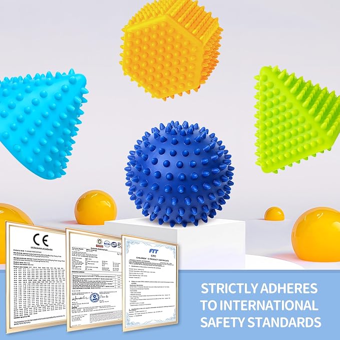 Soft Spiky Sensory Balls, Textured Baby Toys 6 to 12 Months | BPA-Free Plastic, Raised Bumps, Geometric Shapes, Bright Colors, Squeeze, Roll & Massage Play, Gift for Toddlers 1-3