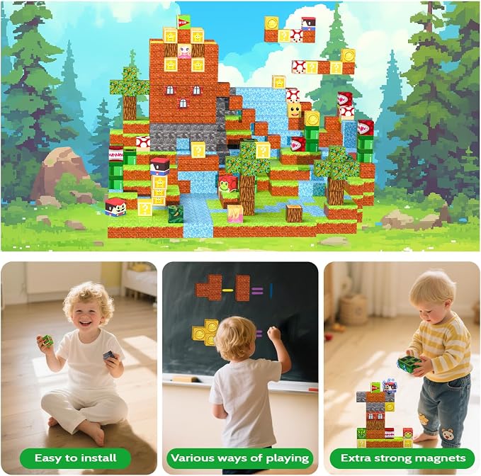 Magnetic Blocks, Magnetic Tiles Building Blocks, Magnet Cubes STEM Sensory Game Toys Christmas Birthday Gifts for Kids Boys Girls Age 3+ (Forest)