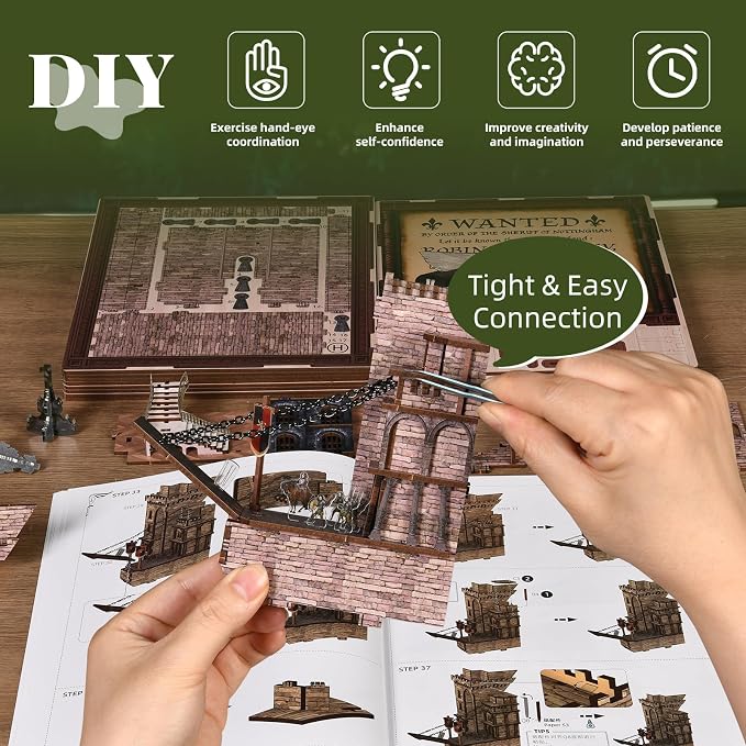 MiniCity Book Nook Kit, DIY Miniature Dollhouse Kit 3D Puzzles for Adults Tiny House Mini Home Craft Bookshelf Nook Puzzle Book Decor Gifts for Teenagers Book Lovers (Robin Hood)