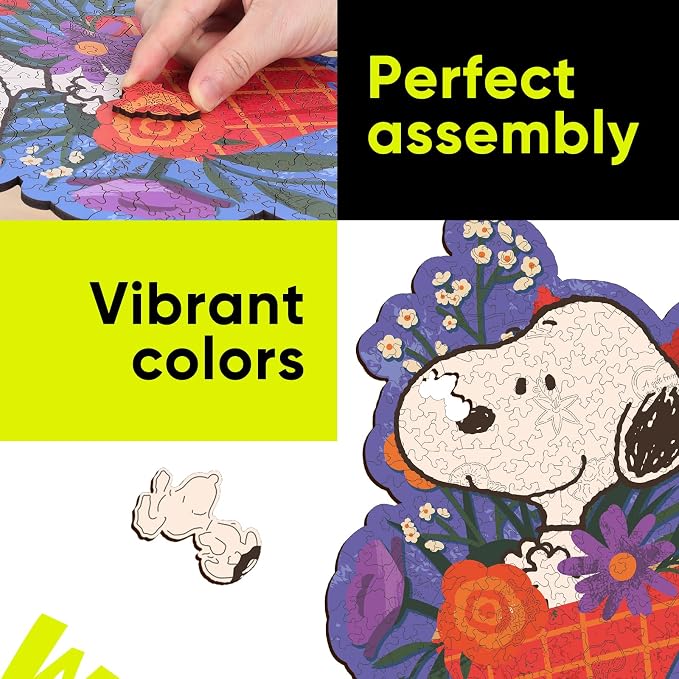 Peanuts Puzzles for Adults – Wooden Puzzles Gifts for Mom Grandmother Daughter, 300 Pieces Unique Shaped Jigsaw Puzzles, 5MM Thick, Officially Licensed Merchandise – Mom Bouquet, 17.7" x 11.5"