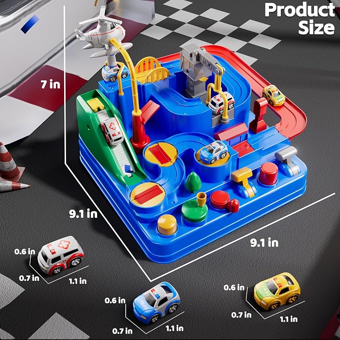 Car Race Track for Kids Ages 3+, Kids Car Toys for 3 Year Old Boys, Race Track for Toddlers 3+, City with 3 Small Cars and Helicopter, Educational Birthday Gifts