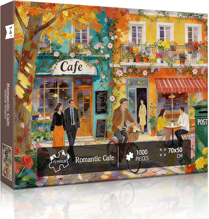 Romantic Cafe Puzzles for Adults 1000 Pieces,Impossible Hard Difficult Challenging Jigsaw Puzzles for Adults 1000 Pieces,Puzzle with Letters on Back,Recycled Paper Jigsaw Puzzle(27.6"x19.7")