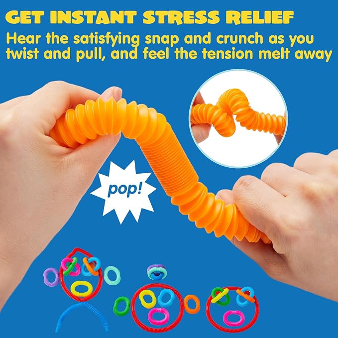 JOYIN 18 Pack Pop Tubes, Sensory Toys (Small) Fidget Toys Party Favors - 9 Colors, Creativity Learning & Fun for Kids - Perfect for Prizes Goodie Bags, Classroom School Reward