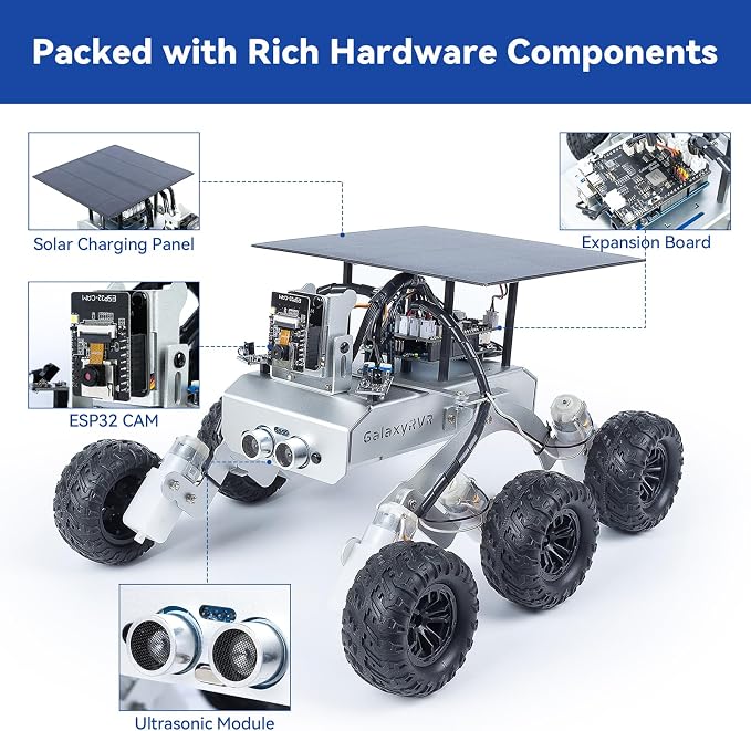 SunFounder GalaxyRVR Mars Rover STEM Kit for Arduino, Compatible with Uno R3, Rocker-Bogie Suspension,Scratch,C,Camera, FPV, for Students, Educators, Engineers