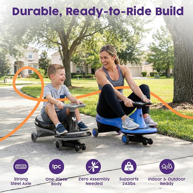 Hurtle Swing Ride On Car, Wiggle Car Toy for Kids, No Pedals, Batteries or Gears, Safe Toddler Ride On Toy with Twist & Go Motion, for Indoor & Outdoor Use, Suitable for Kids Above 2 Years, Black