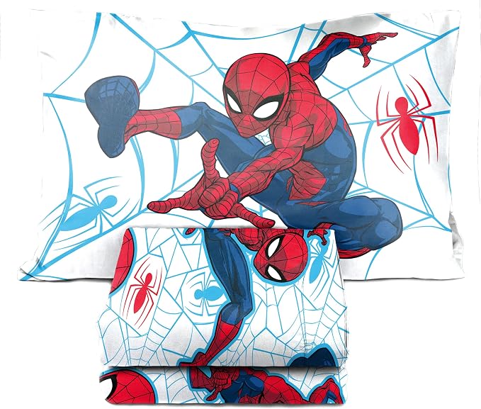 Jay Franco Marvel Spiderman 4 Piece Toddler Comforter Set - Super Soft Reversible Kids Bedding, Fade Resistant Microfiber, Machine Washable, Comforter & Sheet Set (Official Marvel Product)