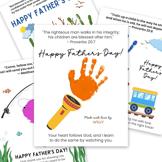 Christian Father’s Day Handprint Craft Kit for Dad, Pack 4 Personalized Bible Verse Keepsake Gift, Faith-Based Handprint Art, Meaningful Father’s Day Memory Gifts, DIY Keepsake Gift Inspired by Faith and Love