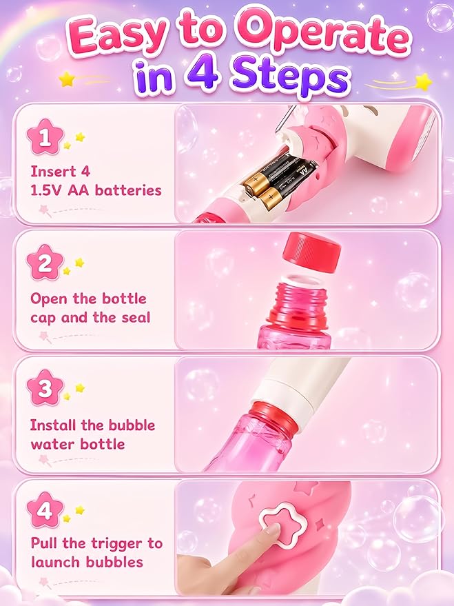 Unicorn Bubble Machine Wand Gifts for Kids Toddlers Age 1 2 3 4 5 6 7 8 Years Old Birthday Party Unique Cute Baby Outdoor Outside Summer Toy Easter Day Game for Little Girl Boy Include Solution Pink