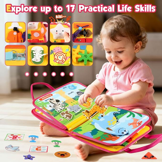GOLIYEAN Toddler Busy Board - Montessori Toys for Toddler Boy Girl Birthday Gifts, Educational Learning Sensory Busy Book for Toddlers, Quiet Activity Books for Toddlers, Travel Toys for Airplane Car