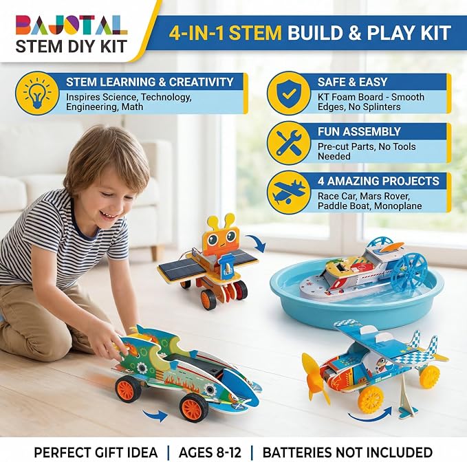 STEM Building Toys for Kids Ages 8-12 | 4-in-1 Science Kit Build DIY Engineering Projects | Educational Toys Gift for Boys & Girls Age 8 9 10 11 12 Year Old