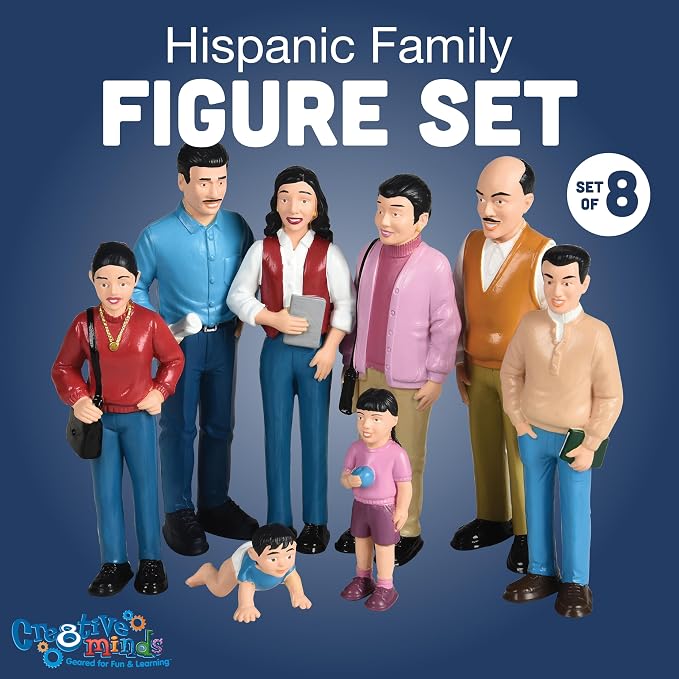 Creative Minds Marvel Education Hispanic Family Toy Figure Set for Kids Ages 3+, Set of 8 Inclusive and Diverse Dollhouse Toy Figurines, Multicolor
