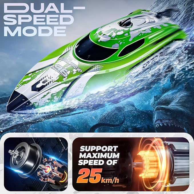 BEZGAR RC Boat, 12 inch Remote Control Boat for Kids and Adults, 25 KPH Fast RC Speed Boats with 700mAh Battery, Ideal Waterproof Toy Boats for Lakes & Pools - TX126 Green