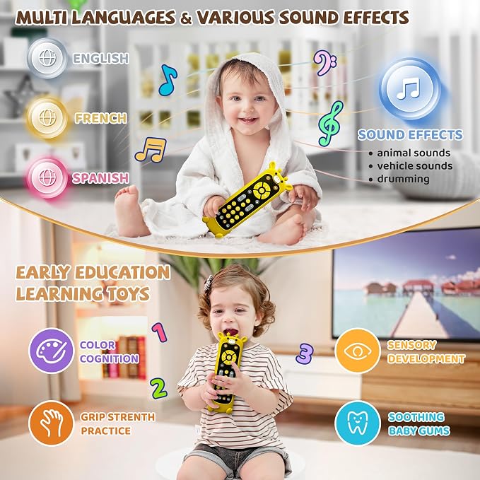 KIRALUMI Baby Remote Control Toy with Giraffes Silicone Cover - Educational Musical Baby Toddler Toys with Realistic Play, Lights, and Sounds - 6, 9, 12, 18 Month Boys Girls Toys Gift
