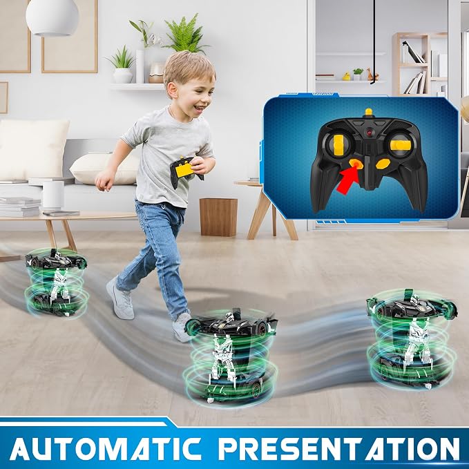 FDJ Remote Control Car - 2 in 1 Transform Car Robot, One Button Deformation to Robot with Flashing Lights, 1:18 Scale Transforming Car, 360 Degree Rotating Drifting, Car Toys for Boys