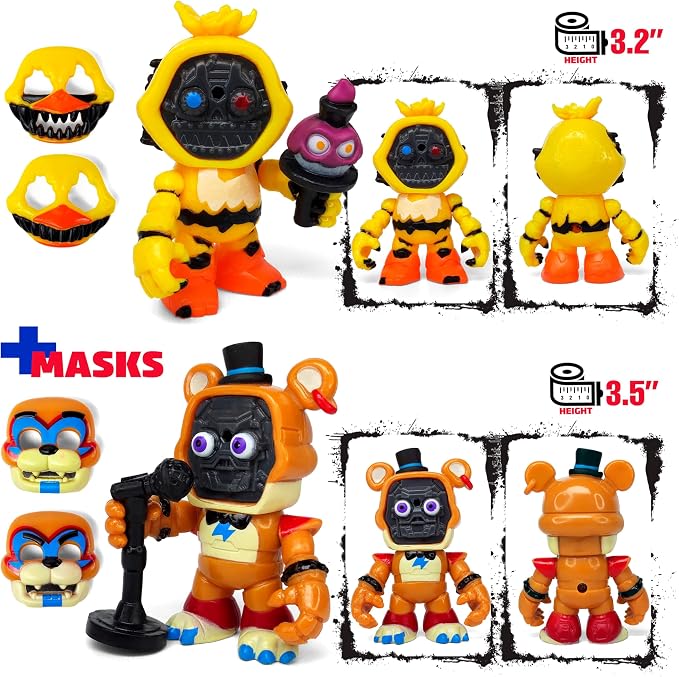 Set 12 pcs Inspired by Game Five Night at Freddys Toys | Mini Figures Collection with Masks | FNAF Action Figure [Rockstar Bonnie, Montgomery Gator, Chica, Human Security, Radioactive Foxy etc.]