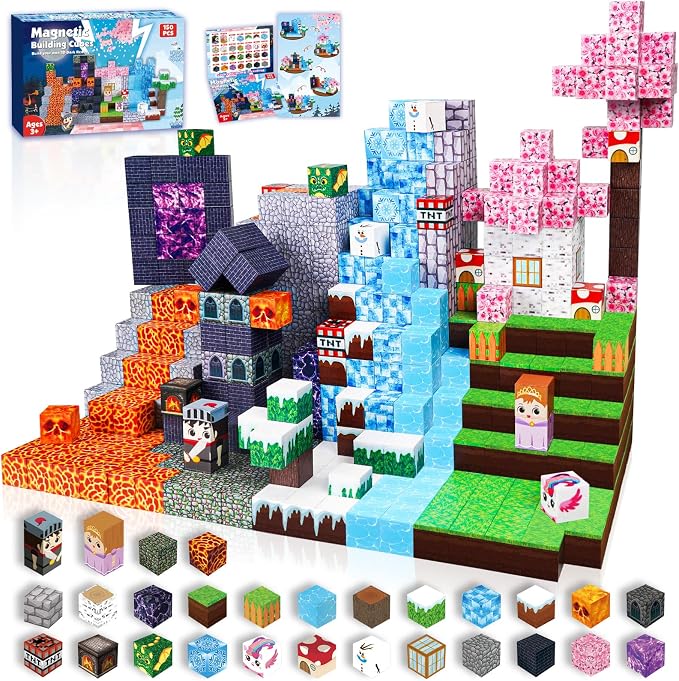 ToyUnited Magnetic Blocks-150PCS Magnetic Building Blocks Magnet Cubes Stacking Dark Forest Glacier Castle, STEM Montessori Sensory Toys for Kids Boys Girls Ages 4-8 Holiday Birthday