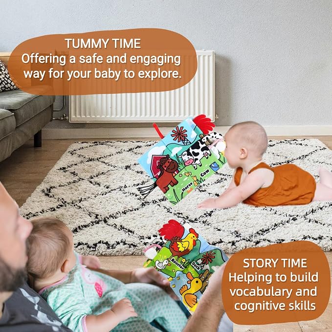 Sensory Baby Books 0-6 Months, Tummy Time Soft Cloth Baby Toys 0-3-4-5-6-7-8-9 6-12 Month Old, Newborn Infant Boy Essentials Gifts Travel Toy Touch and Feel Crinkle Busy Book for Babies Girl