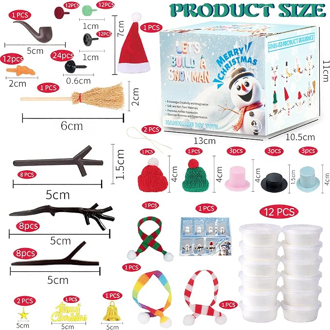 12Pack Build a Snowman Kit - Christmas Crafts for Kids,Air Dry Clay Snowman Crafts for Kids,Modeling Clay Snowman DIY Kit,Christmas Crafts Xmas Holiday Party Decor Gift,for Age 3+