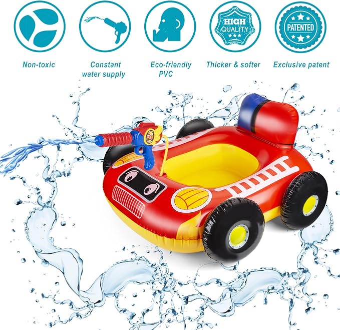 Kids Pool Floats with Water Gun, Pool Toys for Kids Ages 4-8, Fire Truck Toddler Floats for Pool, Pool Inflatables for Boys Girls and Children