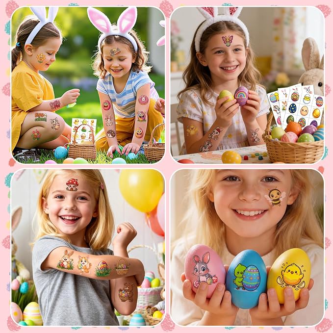 JCFIRE Easter Basket Stuffers, Temporary Tattoos for Kids, Spring Egg Fillers, Cute Bunny Stickers, Easter Party Favors Toys Toddler Teens Boys
