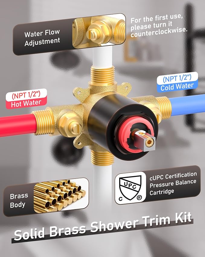 Bronze Shower Tub Faucet Set: WOWOW Single Handle Bathroom Shower Trim Kit with 6-Inch Rain Shower Head and Tub Spout, Oil Rubbed Bronze Shower Combo Wall Mount (Valve Included)