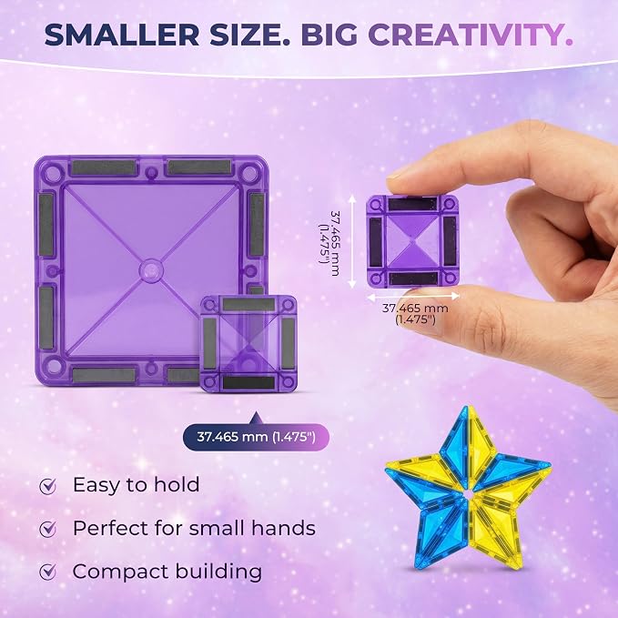 Desire Deluxe Micro Magnetic Tiles Building Blocks Toy - STEM Educational Travel Size Magnetic Blocks for Kids, Learning Sensory Montessori Toddler Magnetic Toys 3+ YO (Not Glitter, 28pc)