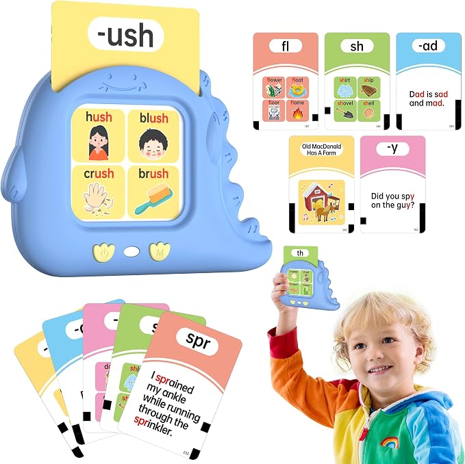 Talking Flash Cards for Toddler 1 2 3 4 Year Olds, Language Learning Toys, Phonics Talking Flash Cards for Toddlers 2-8, Digraphs CVC Blends Long Vowel Sounds Spelling Reading