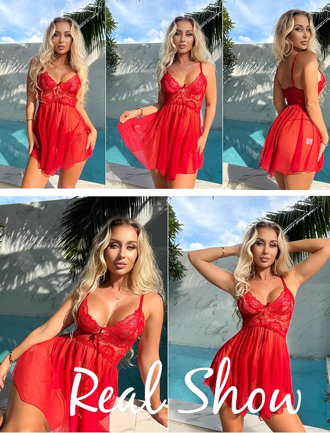 Avidlove Women Lingerie Lace Babydoll Mesh Nightgown Chemise Boudoir Nighty Sleepwear