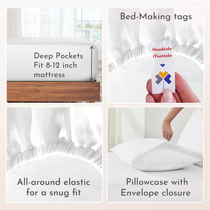 California Design Den 100% Cotton Bed Sheets - Pack of 2 Twin Sheets Set - Sateen Weave, Soft & Durable, 12" Pocket Bedding Set - White