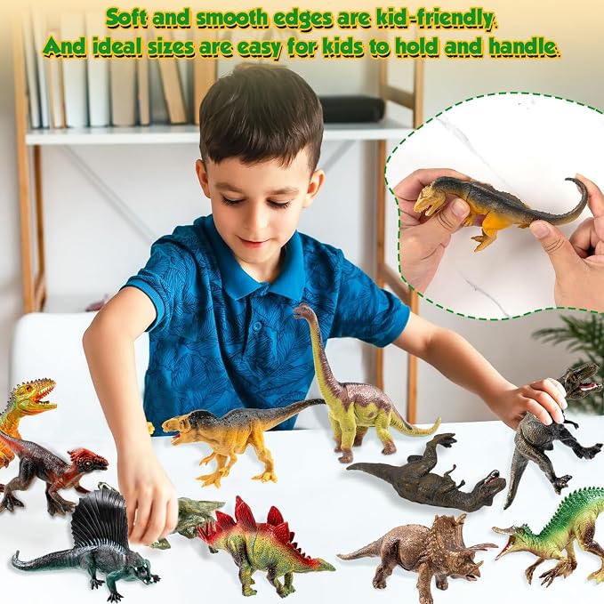 OuMuaMua Dinosaur Toys for Kids, 12 Pack Realistic Plastic Dinosaur Figure Set Including T-Rex, Stegosaurus, Monoclonius, Dino Toys for Boys Party Favors, 6 to 7 Inch Large Size