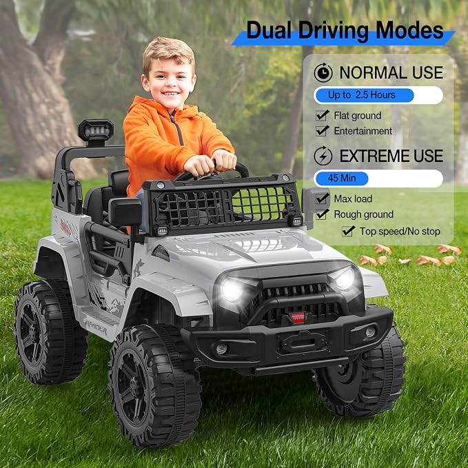GarveeLife 12V Kids Electric Ride On Truck Car w/Parent Remote Control, Spring Suspension, LED Lights & AUX Port | Outdoor Ride Toy for Boys Girls
