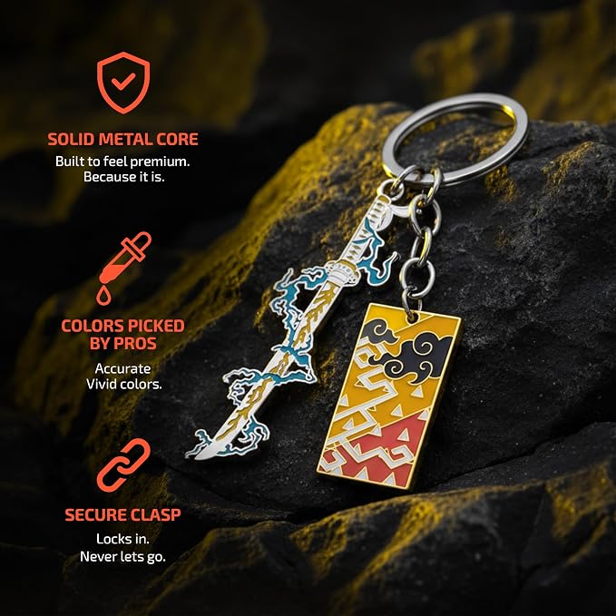 Demon Slayer Keychain, Anime Keychain with Sword & Charm Plate, Demon Slayer Merch & Gifts