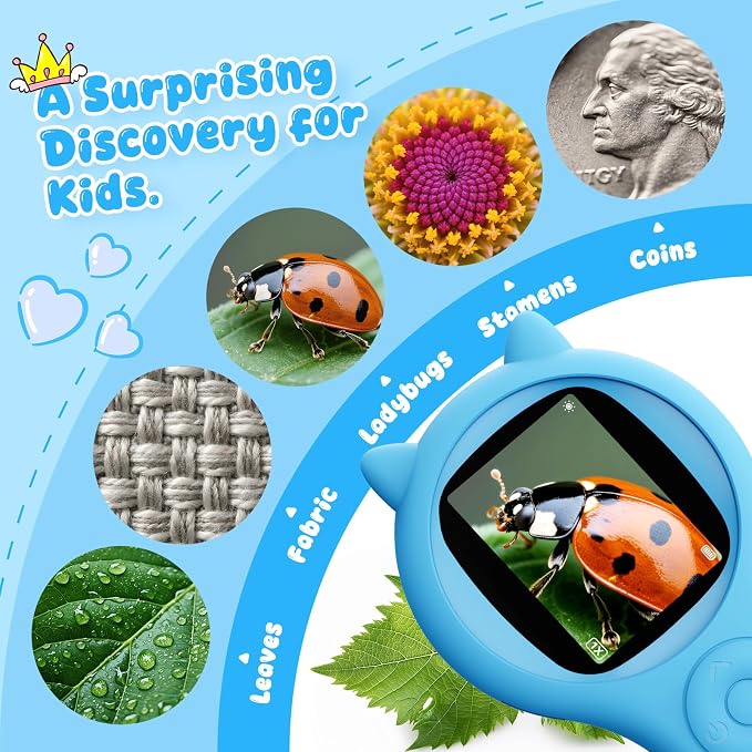 Outdoor Exploration Microscope for Kids, 500X Portable Digital Microscope with 2" IPS Screen, Summer Camping Travel STEM Toy Age 5-12 (Blue)