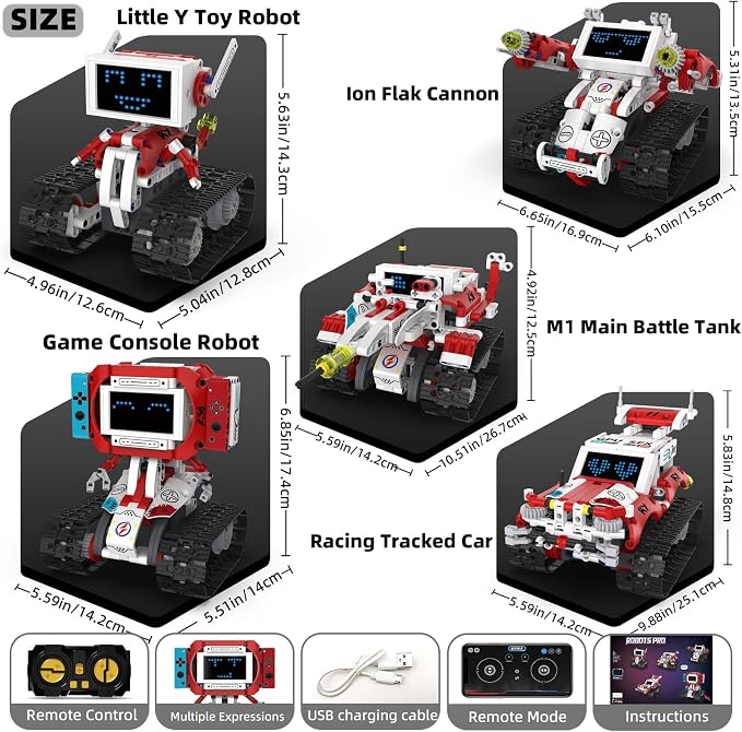 5 in 1 Robot Building Blocks Set, APP & Remote Control Programmable STEM Toy with Dynamic LED Eyes, Articulated Head & Arms, Educational Building Blocks Gift for Boys Girls 8-16, 358PCS