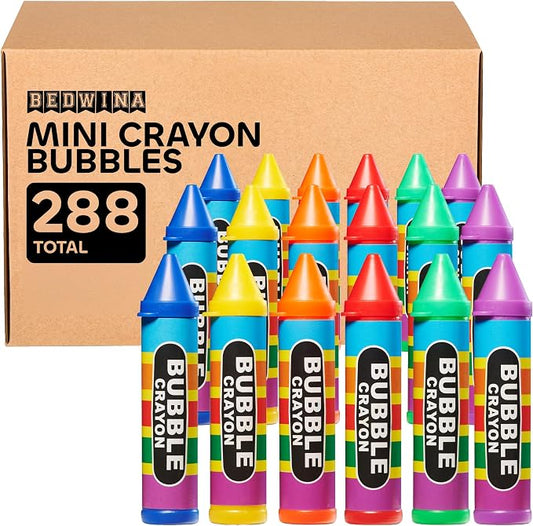 (Pack of 288) Mini Crayon Bubbles for Kids 1 Fl Oz Bulk Bubbles for Kids & Bubble Wand Bottles in Assorted Crayons Shape Colors Non-Toxic Mini Bubbles Party Favors, Outdoor Toys for Goodie Bags