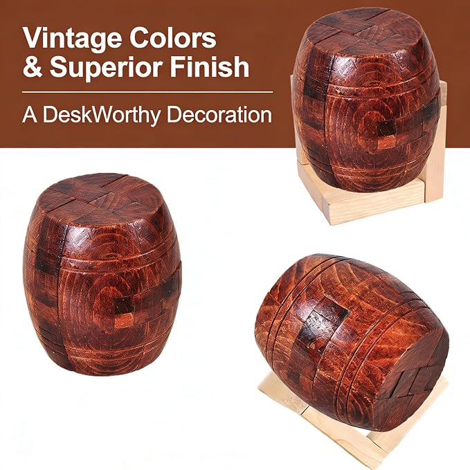 Wooden Brain Teaser Puzzles for Adults - Challenging 3D IQ Logic Games for Teens 14+, Stress Relief Desk Toys & Office Decor, Unique Gifts for Men, Women, Seniors (Barrel)