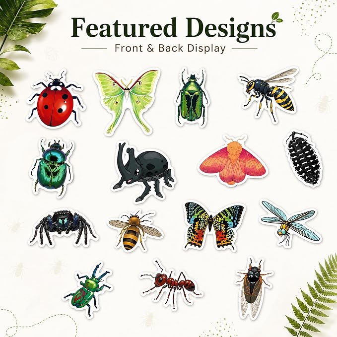 QTL Cute Insects Stickers for Teens Student, Bug Party Supplies, Waterproof Vinyl Stickers for Water Bottle Laptop, 110 Pcs