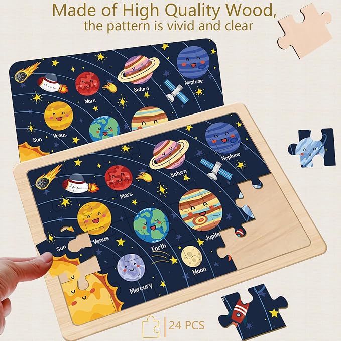 Puzzles for Kids Ages 4-6, 4 Packs 24 Piece Wooden Jigsaw Puzzles for Toddlers 3-5 Preschool Educational Puzzles Boards Toys Gifts for 3 4 5 6 Boys Girls