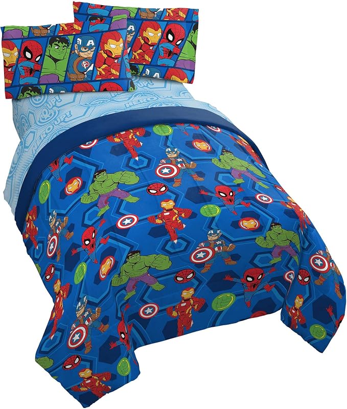 Jay Franco Marvel Super Hero Adventures Hero Together 4 Piece Twin Bed Set - Includes Comforter & Sheet Set Bedding Features The Avengers - Super Soft Fade Resistant Microfiber